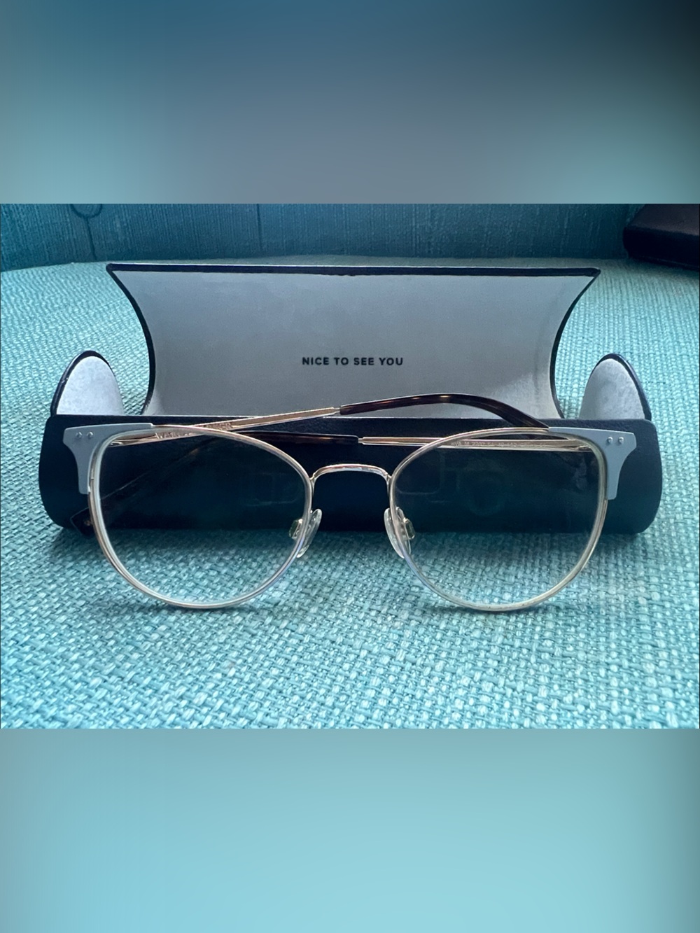 Warby Parker Gold Metal Wireframe Glasses with Clear Lenses